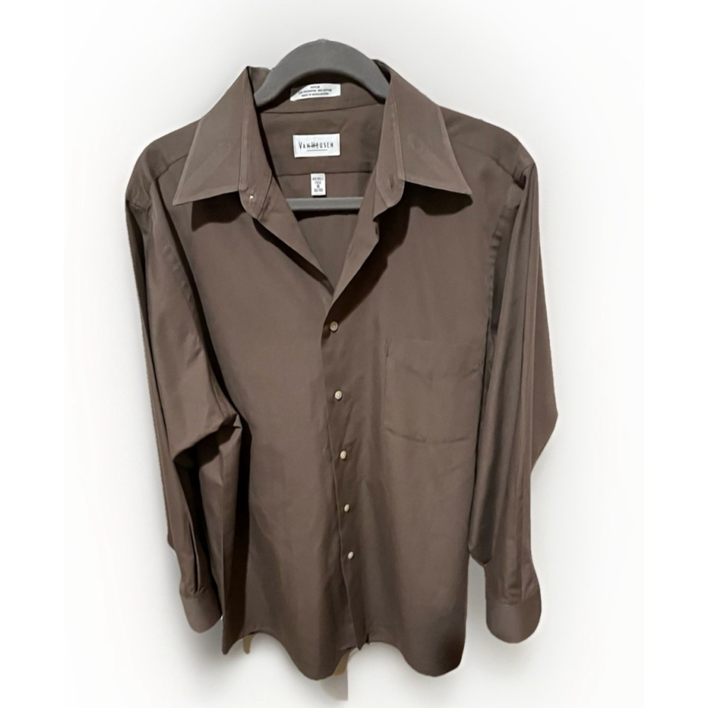 Men's Van Heusen dress Shirt button cuffs, Olive Green, 16 32/33GUC - Picture 1 of 9